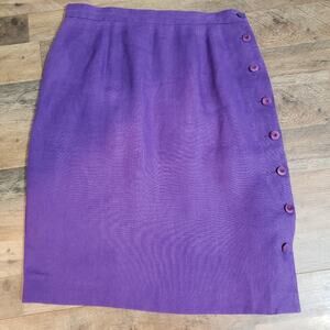 Doncaster 100% Linen Purple Side Button Closure‎ Knee Length Lined Pencil Skirt